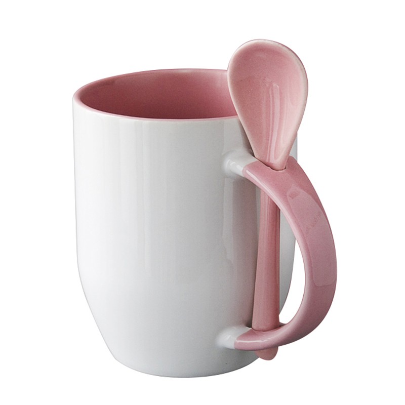 Taza con cuchara para sublimar-rosa 1