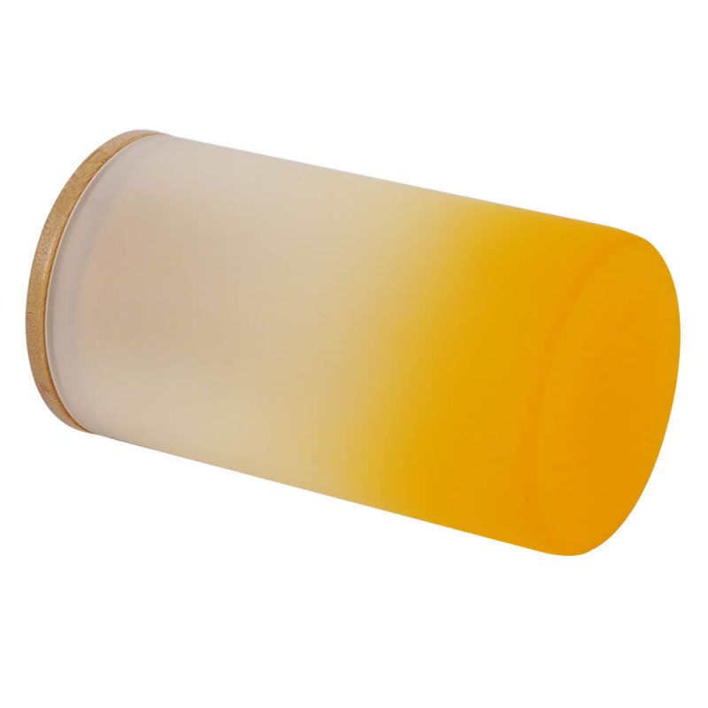 Vaso delgado de vidrio con pajita 16 oz (esmerilado, amarillo degradado) -3