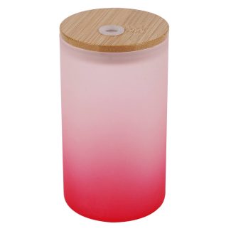 Vaso delgado de vidrio con pajita 16 oz (esmerilado, rojo degradado) -1