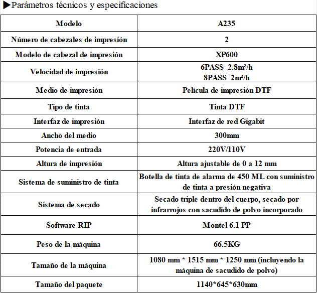 Impresora DTF 30cm kit Parámetros-1