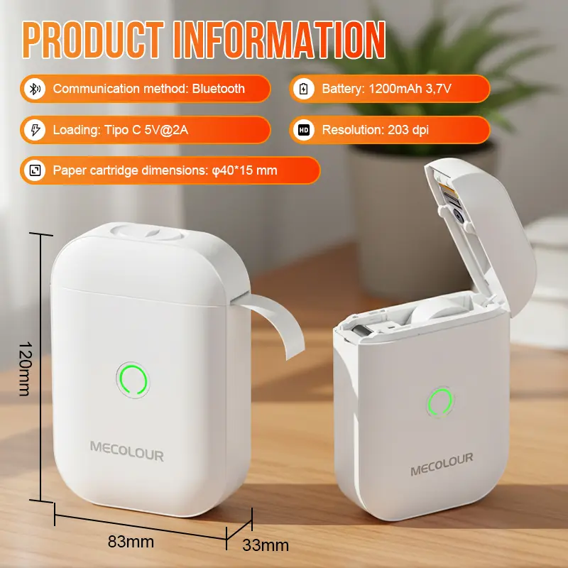 Impresora de etiquetas portátil de media pulgada (blanca)-3